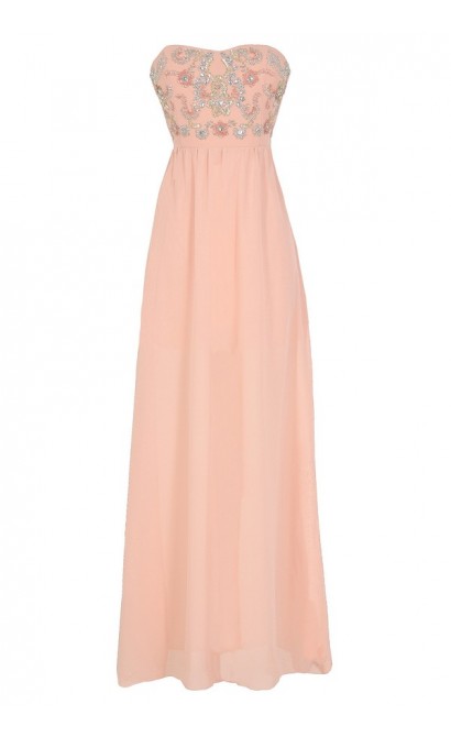 Twinkling Rose Embellished Pink Maxi Dress 